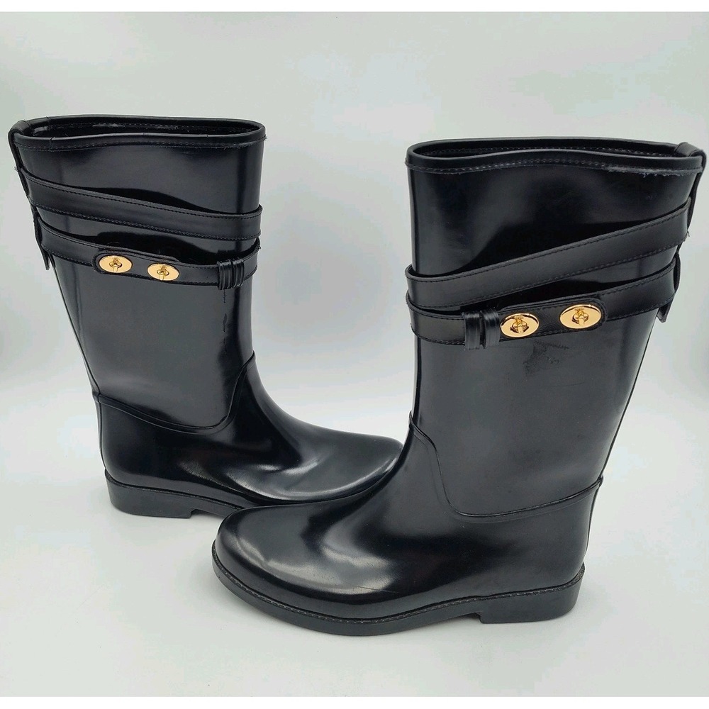 COACH Rain Boots Tall Women Shoes Black Size 10B 40 260(1.5) SEE‎ BCL.0ME-00